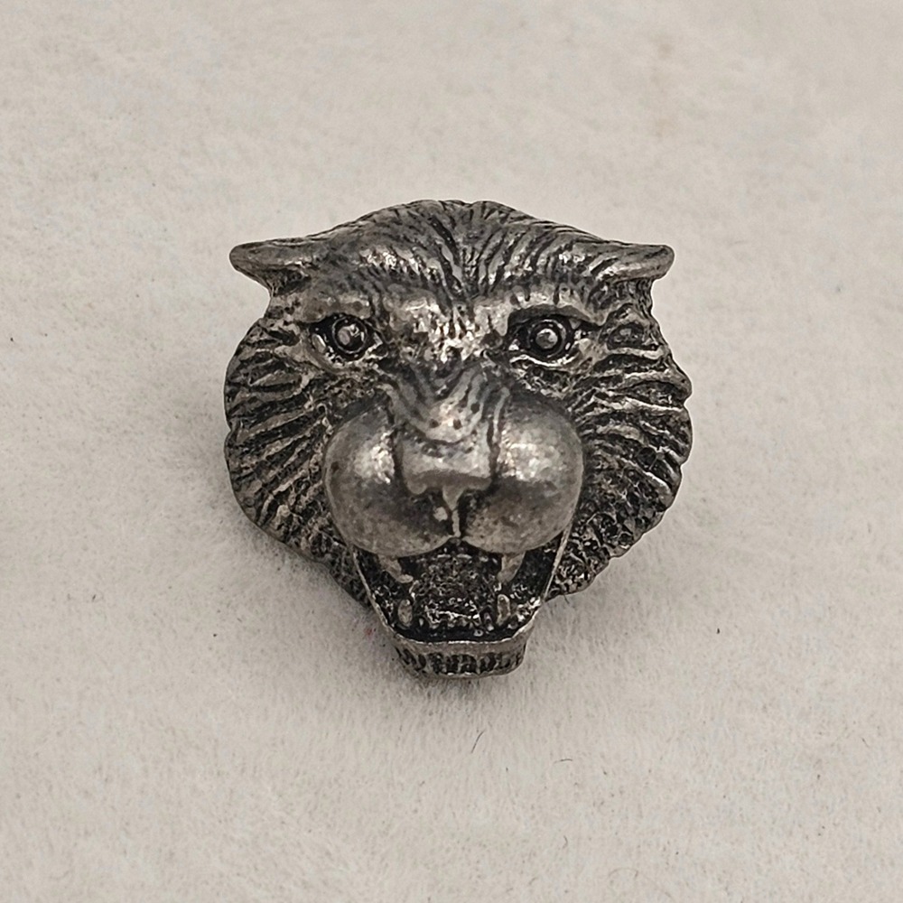 Big Wild Cat Head Pin 3D 745 Silver Tone Pewter Lapel '82 Tie Tack Jaguar Cougar